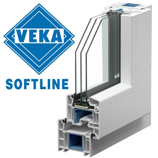 Срез оконного ПВХ-профиля VEKA Softline с тройным остеклением